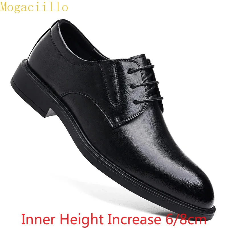 hot seller 6/8CM Height Increasing Men's Formal Shoes Black High-quality Leather Casual Shoes Business Office dress Shoes