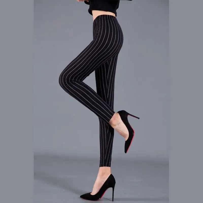 여성용 로우인 파 코스프레 스트라이프 탄성 긴 레깅스 코튼 블렌드 편안한 베이스 레이어 팬츠 가을용