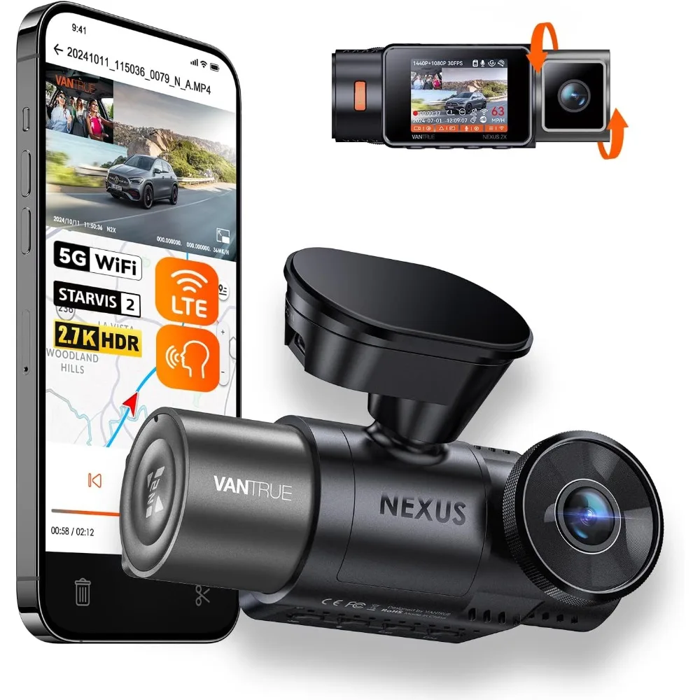 N2X 2.7K Uber Dash Cam Front and Inside, 5G WiFi Dual Dash Camera for Car with HDR IR Night Vision, STARVIS 2