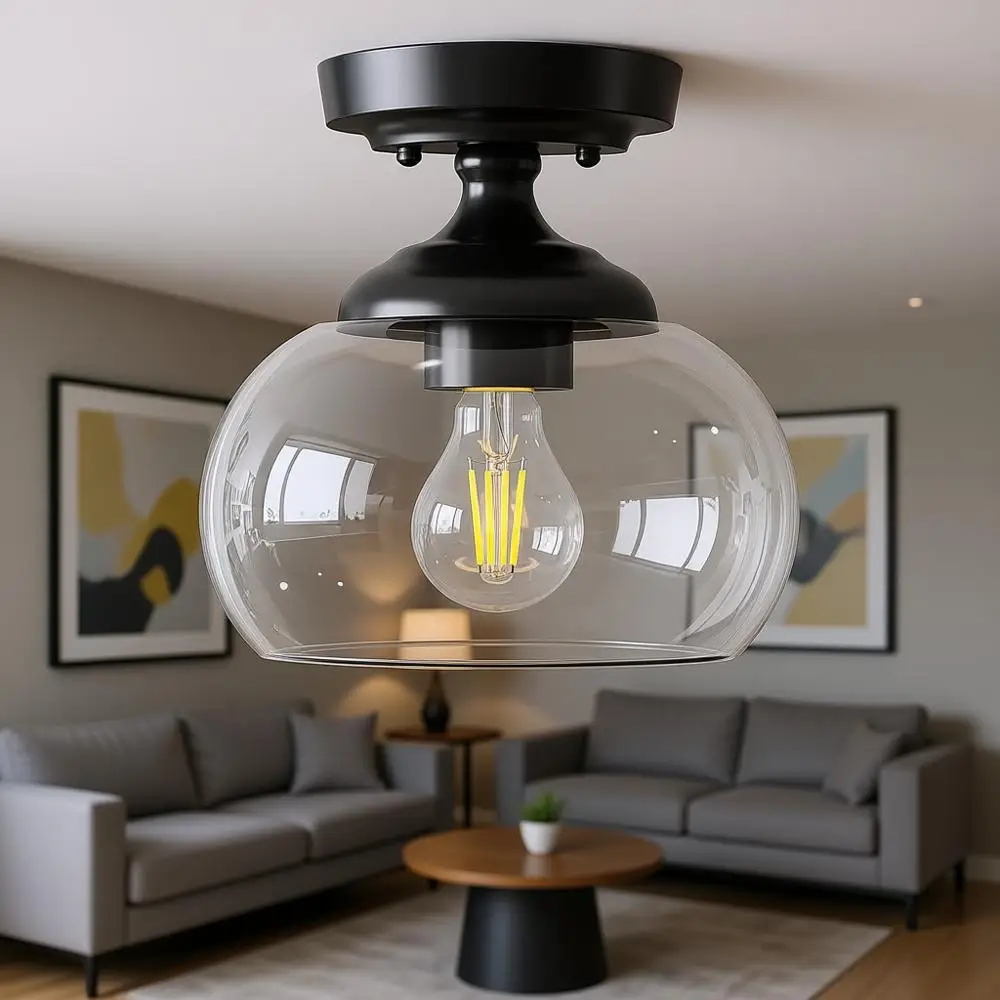 

Промышленный потолочный светильник полувстраиваемого монтажа, 8.3, с прозрачным стеклянным плафоном, подходит для гостиной, прихожей, кухни, спальни, входной зоны.