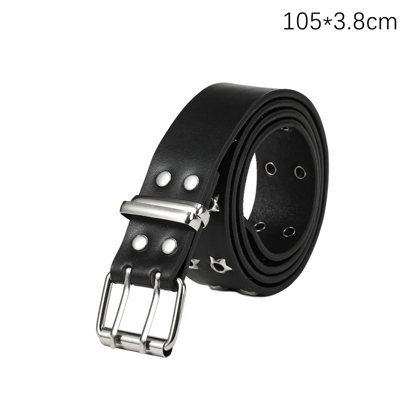 패션 남성 여성 펑크 스타일 체인 벨트 조정 가능한 중공 스타 더블 브레스트 버클 금속 버클 가죽 청바지 허리띠