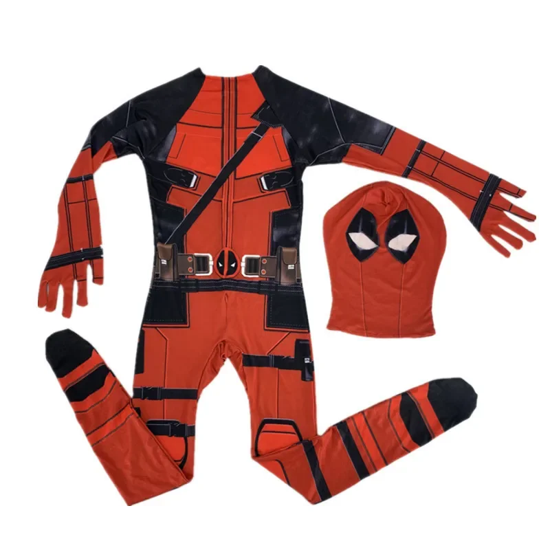 Superhero Deadpool Costume Halloween Cosplay Jumpsuit Boys Fantasy Movie Character Mask Tights with Sword and Bag Holiday Set