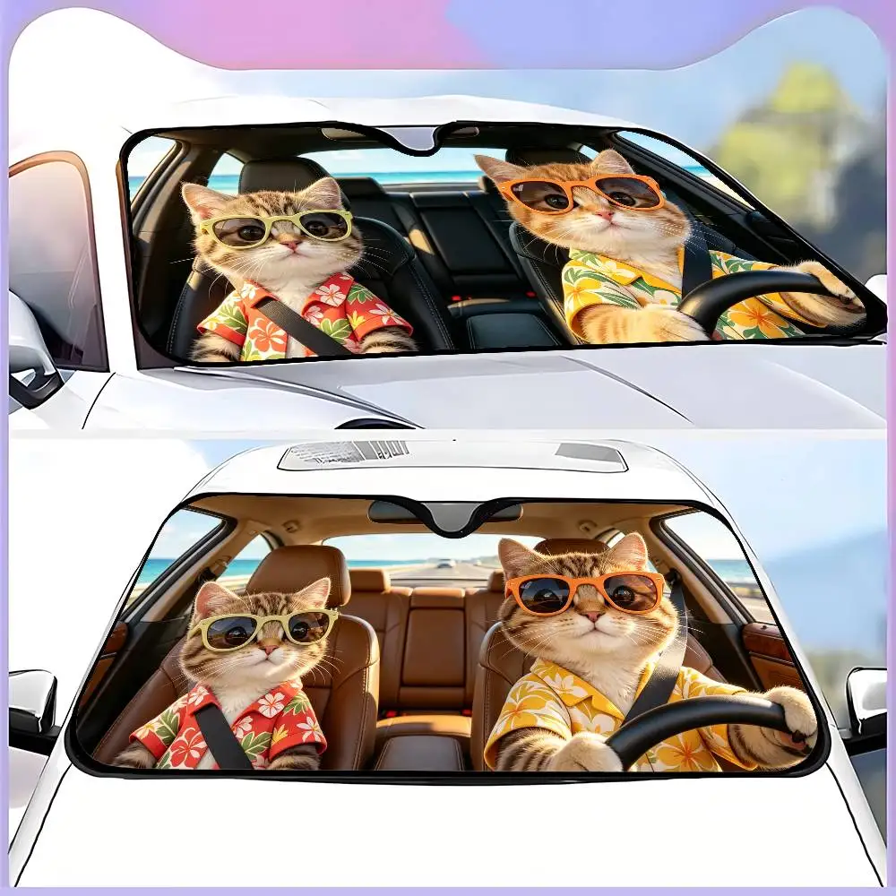 Funny Cat Drive Car SunShade Windshield Funny Sun Shade Foldable UV Ray Sun Visor Protector Sunshade For Front Window