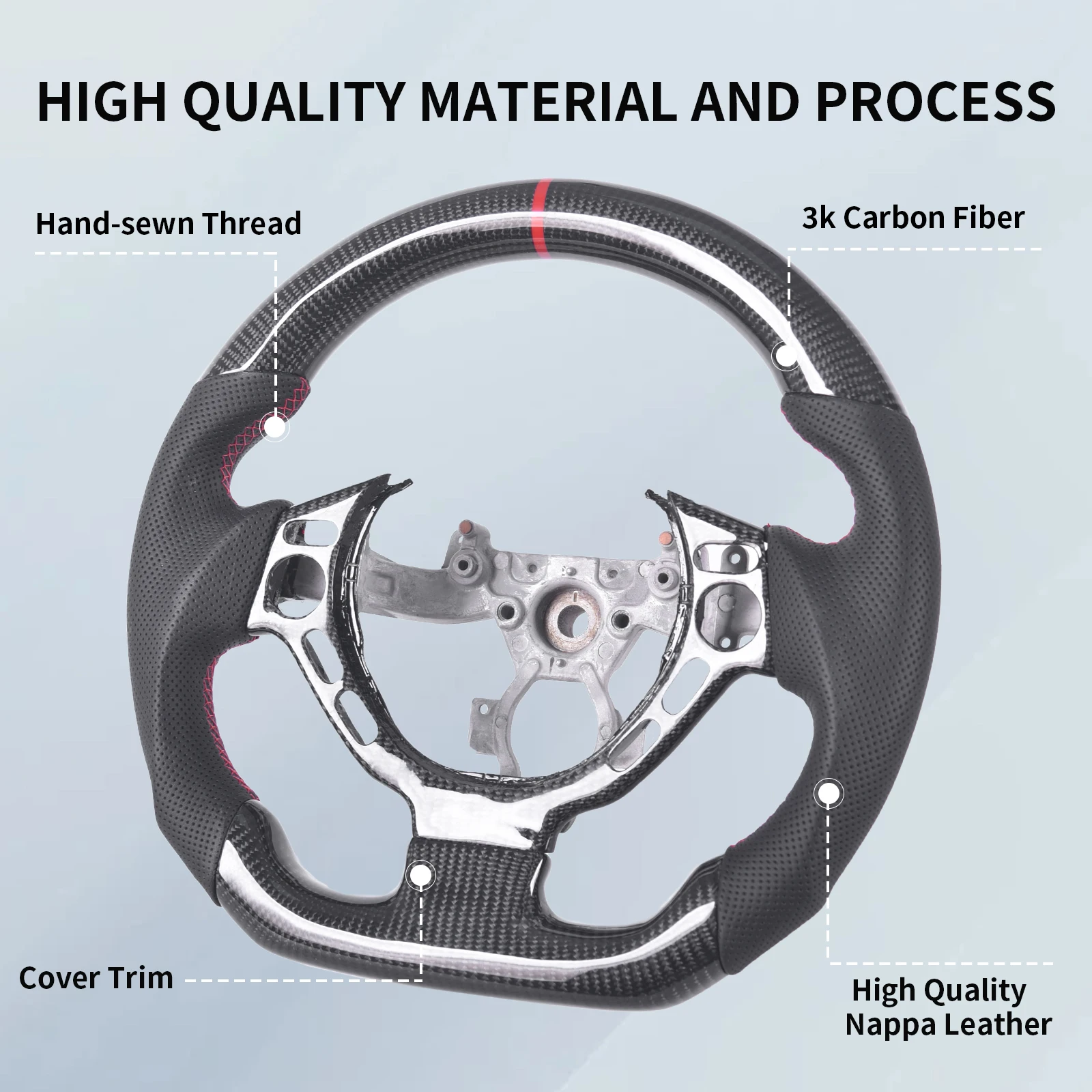 Carbon Fiber Steering Wheel D-shape Flat Bottom with Perforated Perforated Leather Grip for Nissan GTR 2009-2016 with Trim