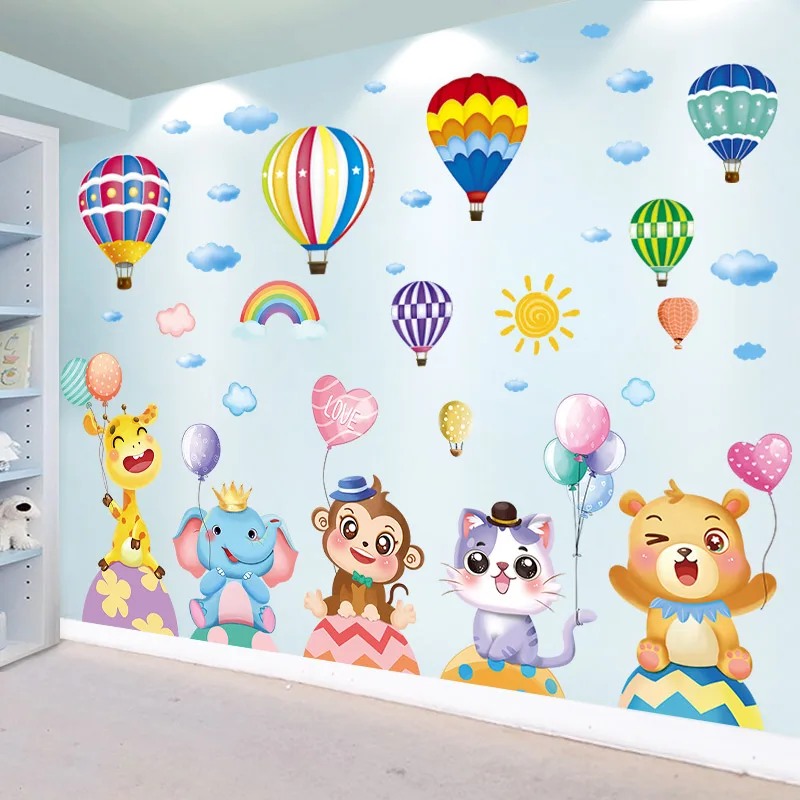 

Cartoon Animals Wall Stickers DIY Hot Air Balloons Wall Decals for Baby Bedroom Kids Rooms Kindergarten Nursery Home Decoration