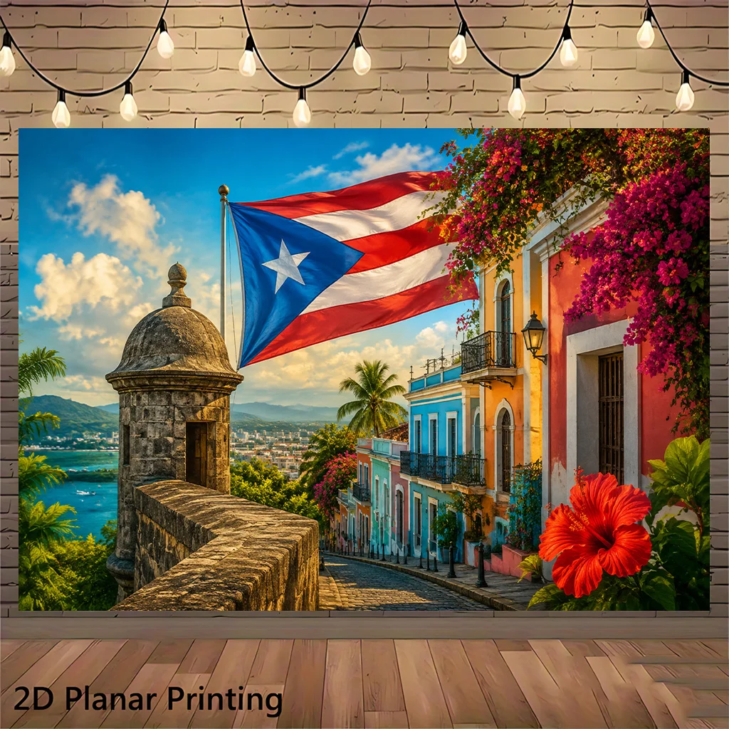 Dominican Republic Wall Tapestry Caribbean Coastal City Travel Art Canvas Print Tropical Polyester Decoration Hanging Home Decor
