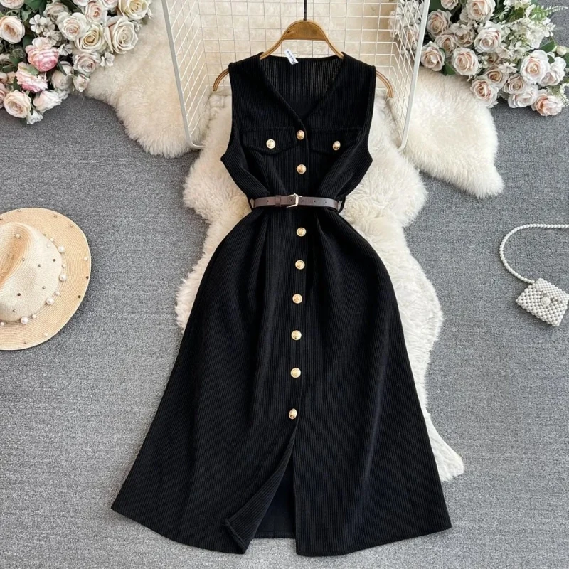 Hepburn Wind Lamp Core Fleece Two Piece Dress For Women\'s Autumn Winter 2024 New Retro Style Bottom Top Solid Color Dress Suit