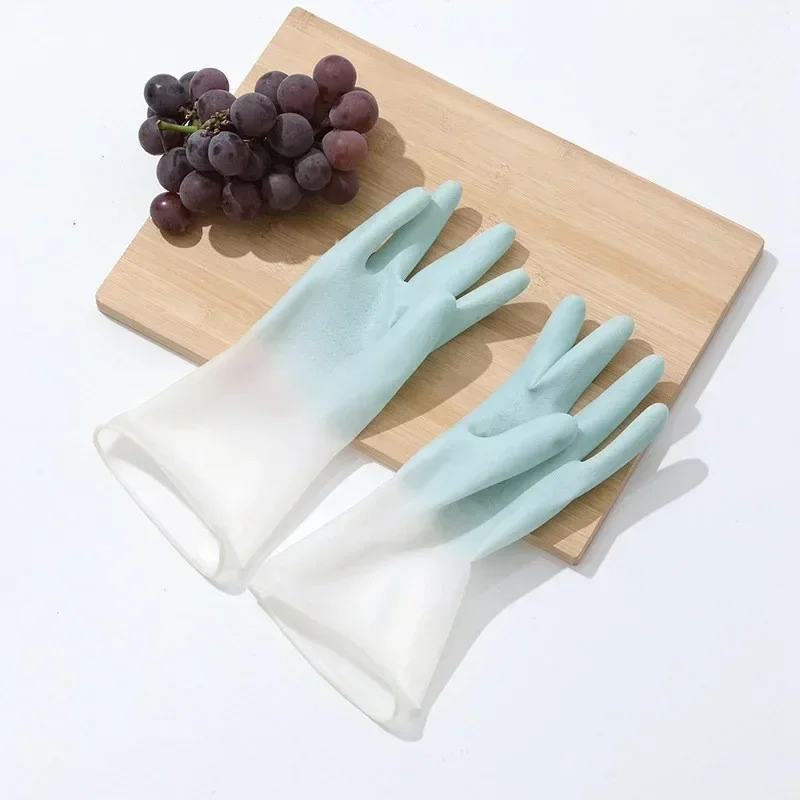 xgnvpy Laundry waterproof plastic household dishwashing gloves gradient white thickened two-color gloves