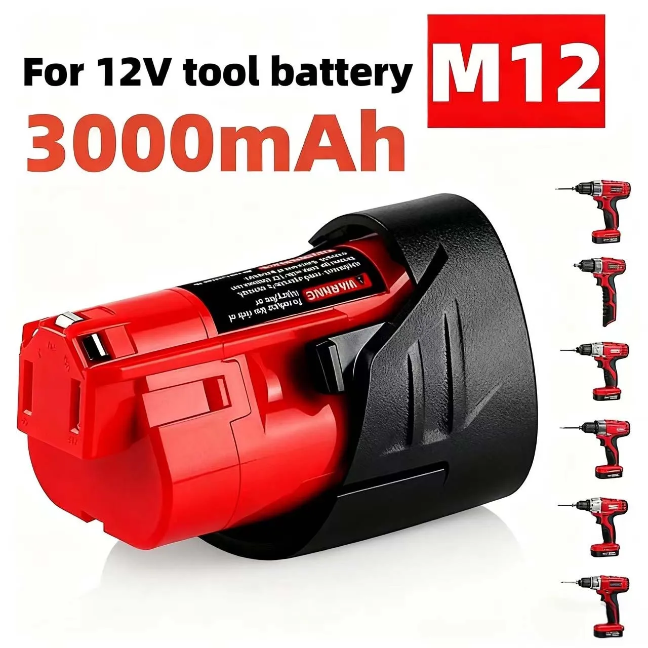 

MIL-12A-LI 12V battery, compatible with Milwaukee M12 tools like 48-11-2402/2411/2401.