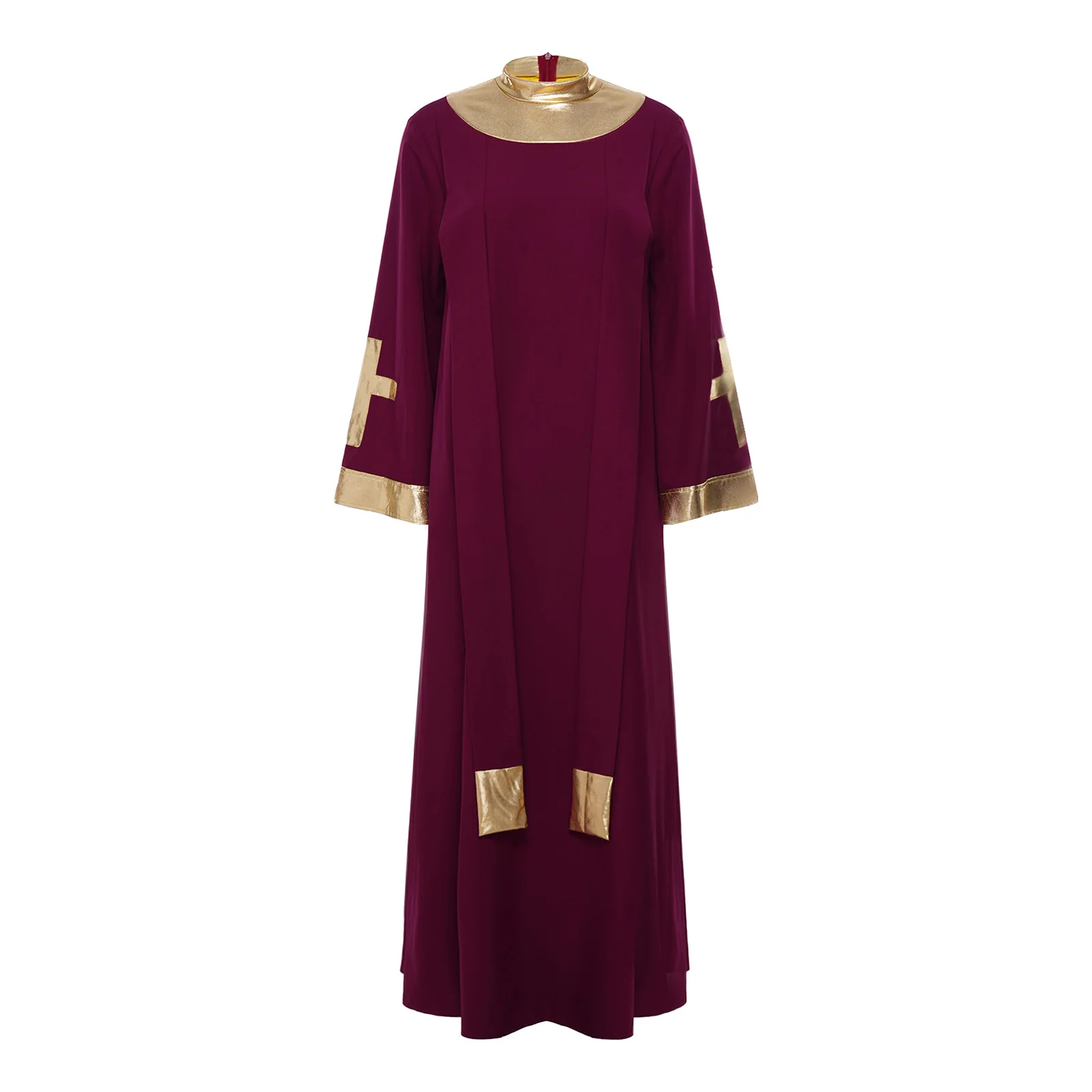 Adult Church Choir Robe Halloween Party Pastor Priest Clergy Cosplay Costume Flare Sleeve Shiny Cross Liturgical Worship Gown