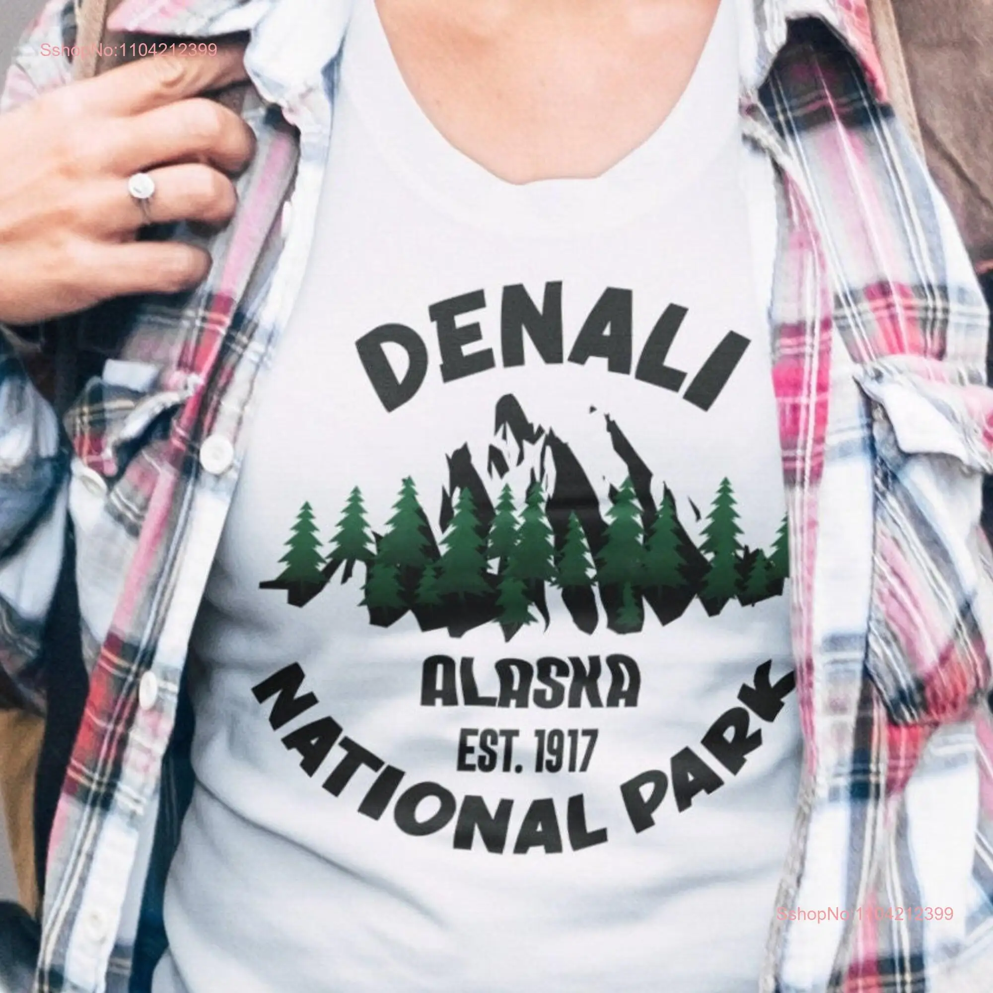 Denali National Park T shirts Alaska Shirt Pinetrees Top for Camping and Hiking Vacation  long or short sleeves