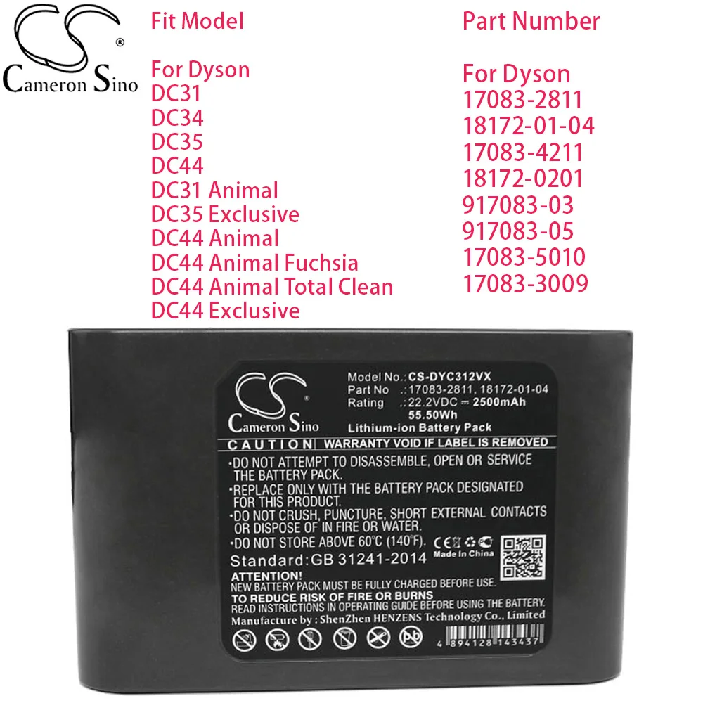 

Cameron Sino Vacuum Battery for Dyson Dyson 17083-2811 18172-01-04 17083-4211 18172-0201 917083-03 917083-05 17083-5010 17083-30
