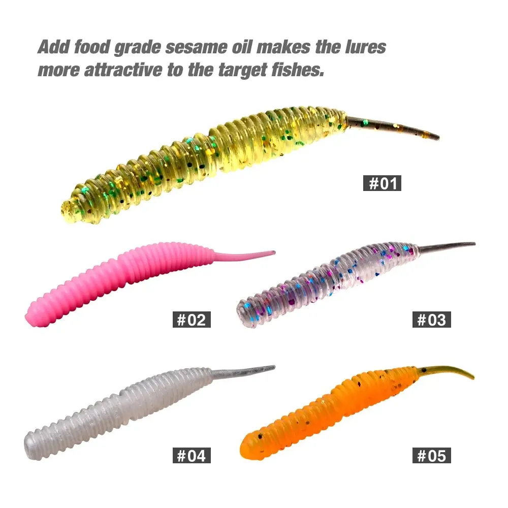 60pcs 1.2g 6cm Fishing Lure Mini Soft Worm Shrimp Jerkbait Fish Ocean Rock Lure Bass Soft Fish Smell Swimbait Soft Bait Pesca