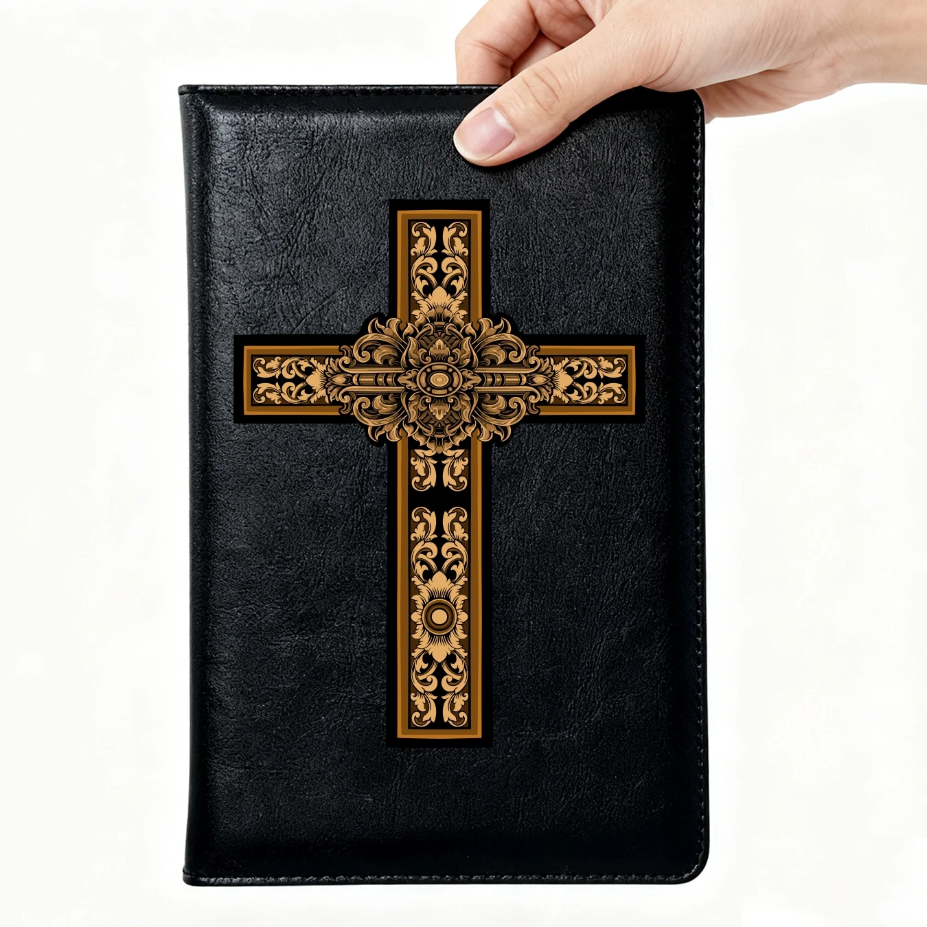 Baroque Embossed Cross Faux Leather A5 Notebook, Personalized Pattern Softcover, Bookmark, Ideal for Office, Journal, Study,