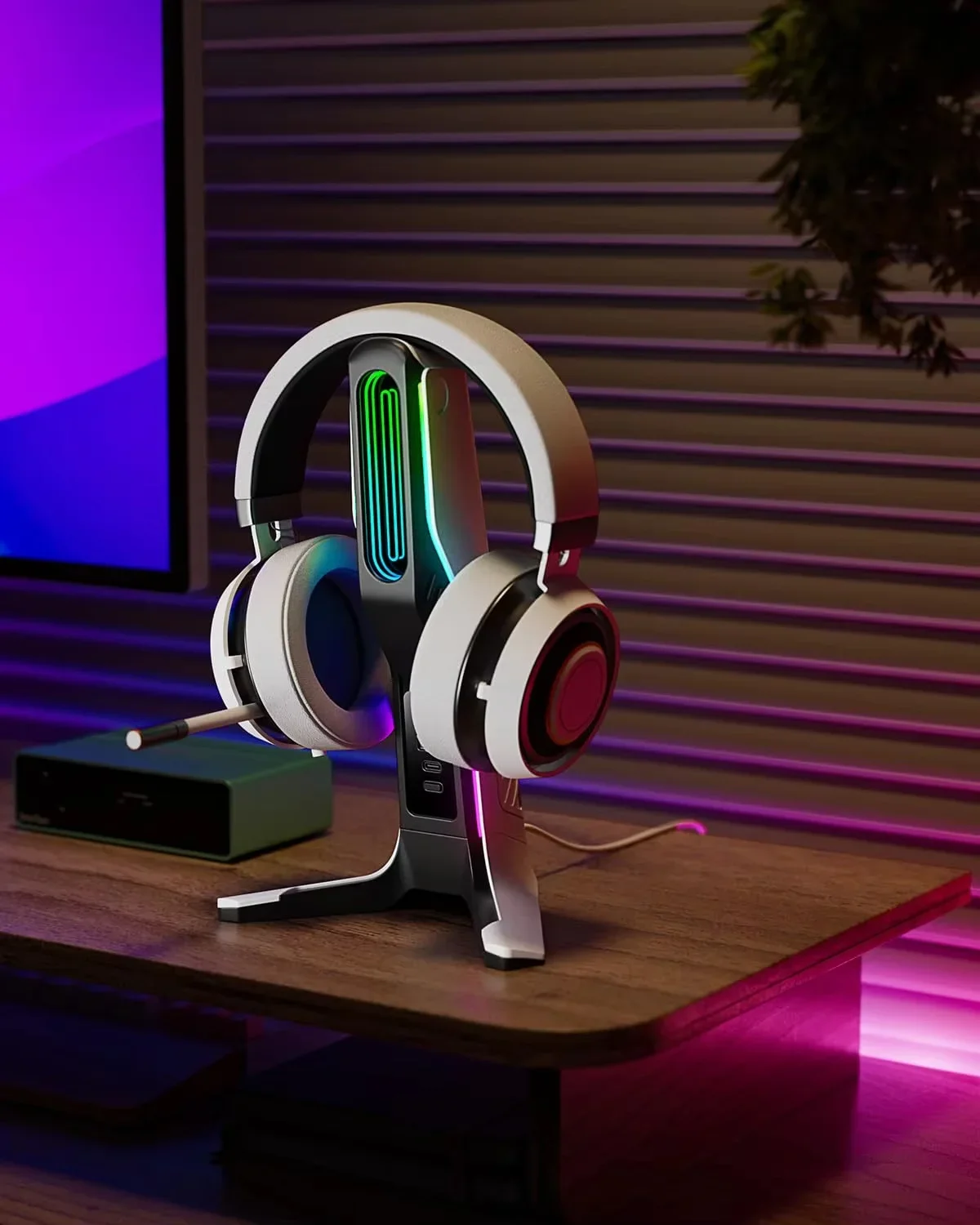 RGB Gaming Headphone Stand Lighting Effects Headphone Stand Holder Rack USB Port Tybe-c Port Desktop Headset Bracket