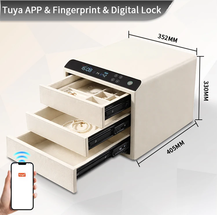 CEQSAFFE Factory Best-selling Jewelry Safe Household Anti-theft Small Intelligent Fingerprint Safe Box 4 Drawers Storage Safe