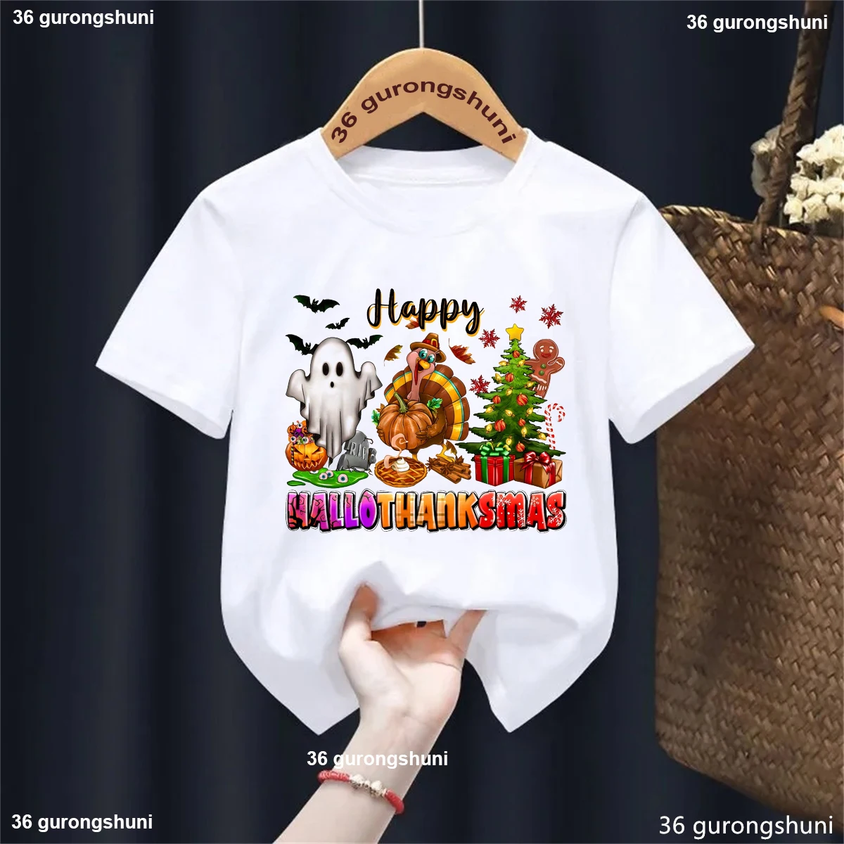 

Happy Halloween Thanksgiving Christmas Graphic Printed Tshirt Girls/Boys Kawaii Kids Clothes Funny Soild T-Shirt Harajuku Shirt