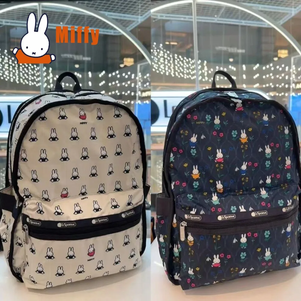 Kawaii Miffy Backpack Cute Rabbit LeSportsac Style Lightweight Durable Water Resistant Floral Print School Travel Daily Use Gift
