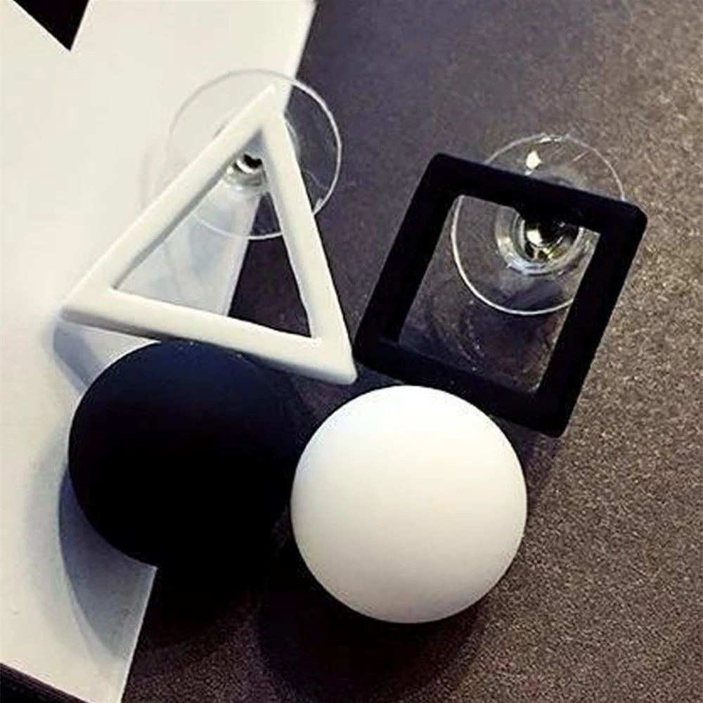 SUMENG 2024 New Black White Mixed Colors Hollow Square Pentagram Triangle Simple Ball Drop Earrings for Women Fashion Jewelry
