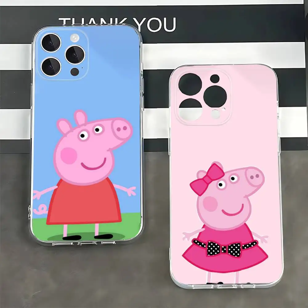Cartoon Pink Peppa Pig Silicone Soft Phone Cover for iPhone 7,8,11,12,13,14,15,16,17,Pro Max,Plus,X,XR,XS Max,SE,12 mini