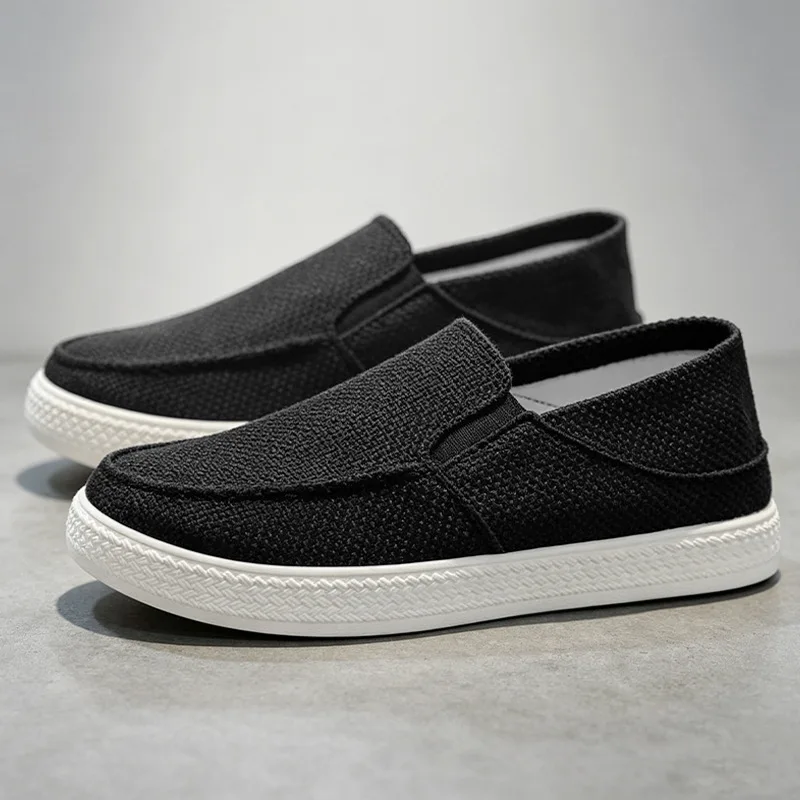 Herren Leinen Slip-On Loafer Atmungsaktives Gewebtes Obermaterial Verschleißfeste Gummisohle Lässige Tägliche Gehschuhe Flache Schuhe – Detail 7