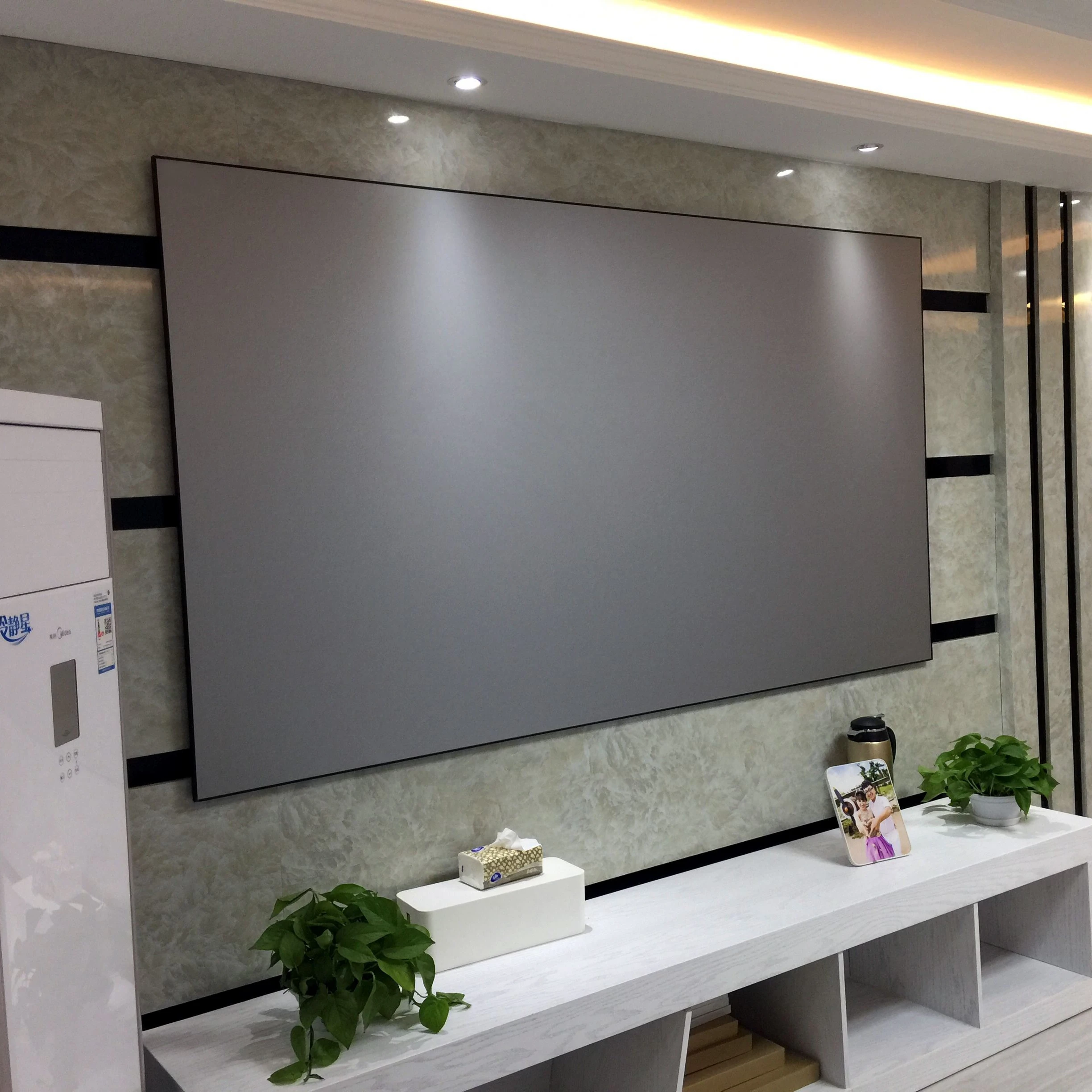 Telon 110inch Home theater ambient light PET Crystal Zero Edge Thin ALR Laser UST Projector Movie Fixed Frame Projector Screen