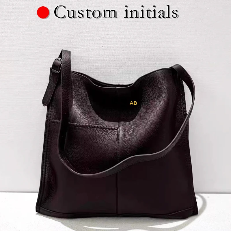 Custom Initials Leather Tote Bags For Women Luxury Designer Handbags Purses 2026 New In Cowhide Large Capacity Underarm Shoulder