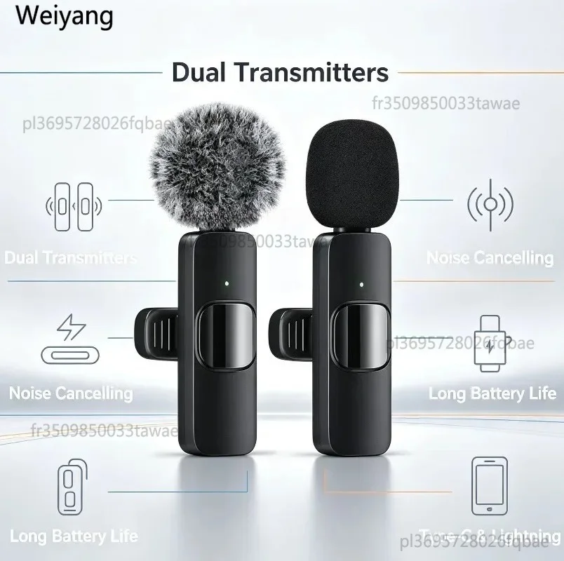 Micrófono de solapa inalámbrico 2 en 1, plug and play, con reducción de ruido, para teléfono móvil, grabación de video, transmisión en vivo, entrevistas 2