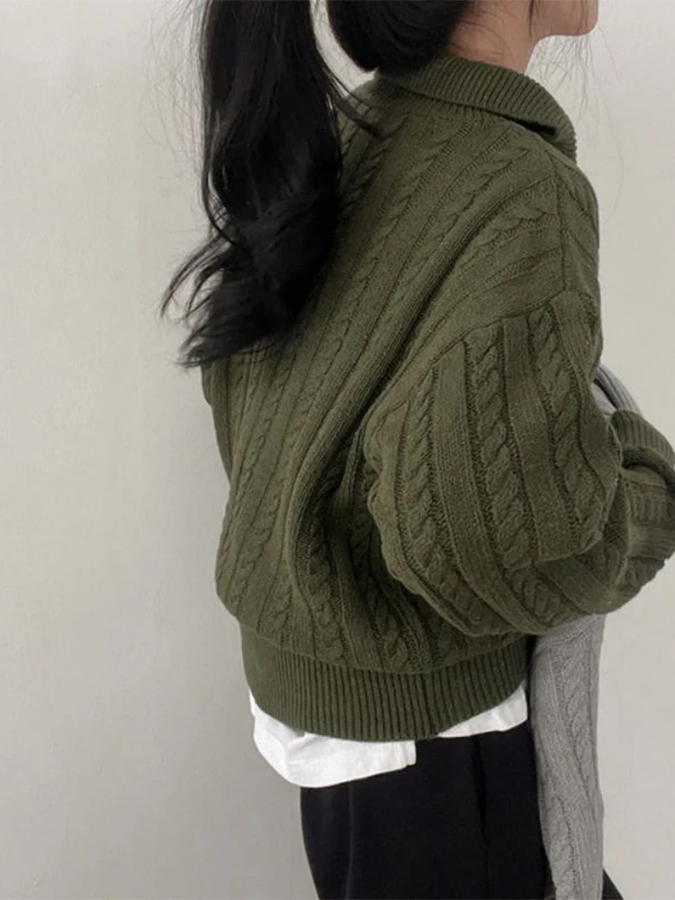 Women Autumn New Solid Color Sweater 2023 New Half High Collar Knit Pullover Baggy Long Sleeve Zipper Lady Knitwear BF Oversize