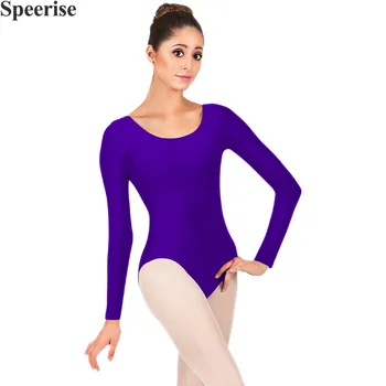 בודיסוויט לריקוד בלט למבוגרים עם מחשוף עגול, שרוול ארוך, צבע אחיד, ג'ימנסטיקה משגעת, חולצת גוף נשית קז'ואלית, בודיקון לבמה, מתיחה