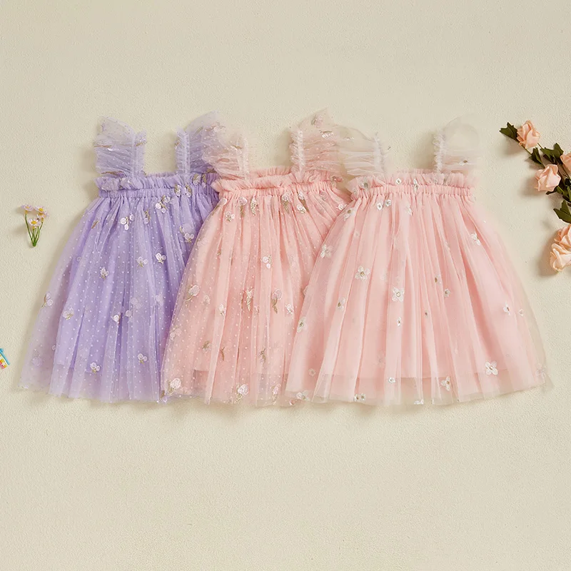 

Toddler Infant Girls Summer Tutu Dress Sleeveless Floral Embroidery A-line Sweet Princess Dress for Party Daily