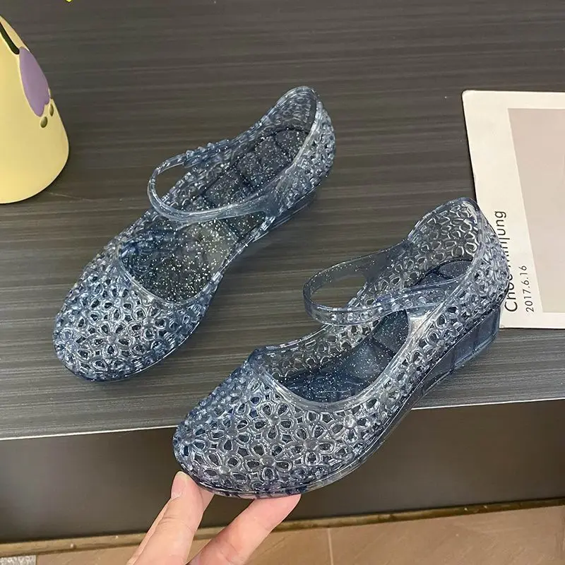 Charm Glitter Jelly Sandals Woman Sparkly Gold Princess Shoes Summer Cut-outs Lightweight Mary Janes Shoes - view 5