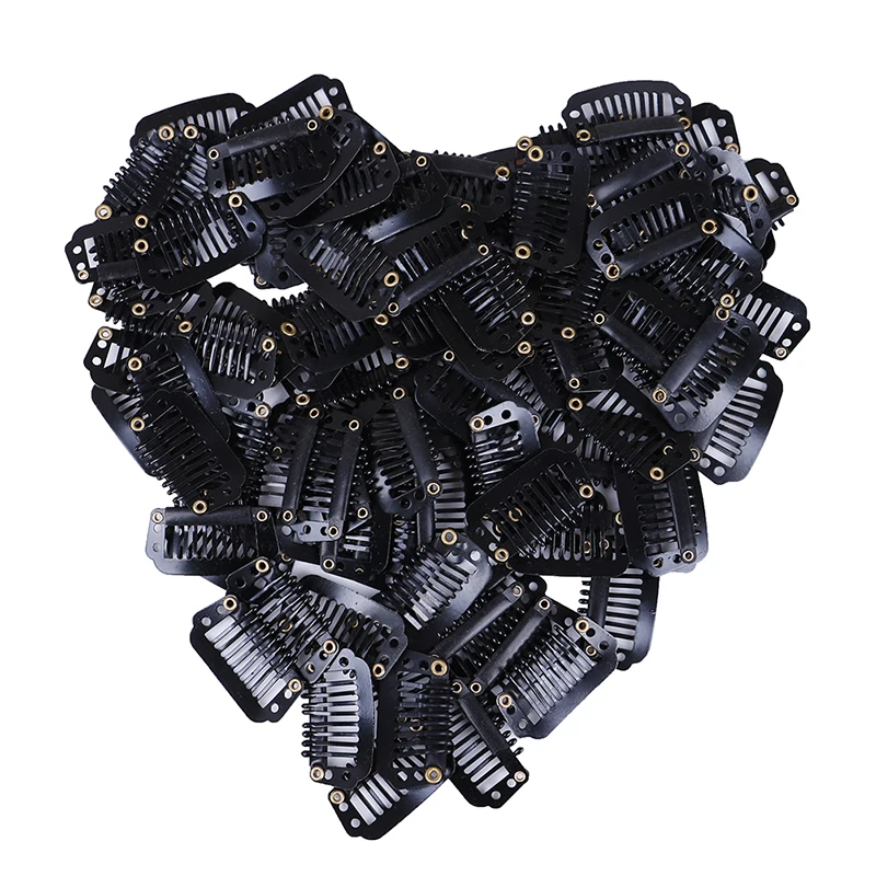 

10/100pcs Clips For Hair Extensions Stainless Steel Wig Clips Combs Snap Clip with Rubber Toupee DIY Styling Accessories
