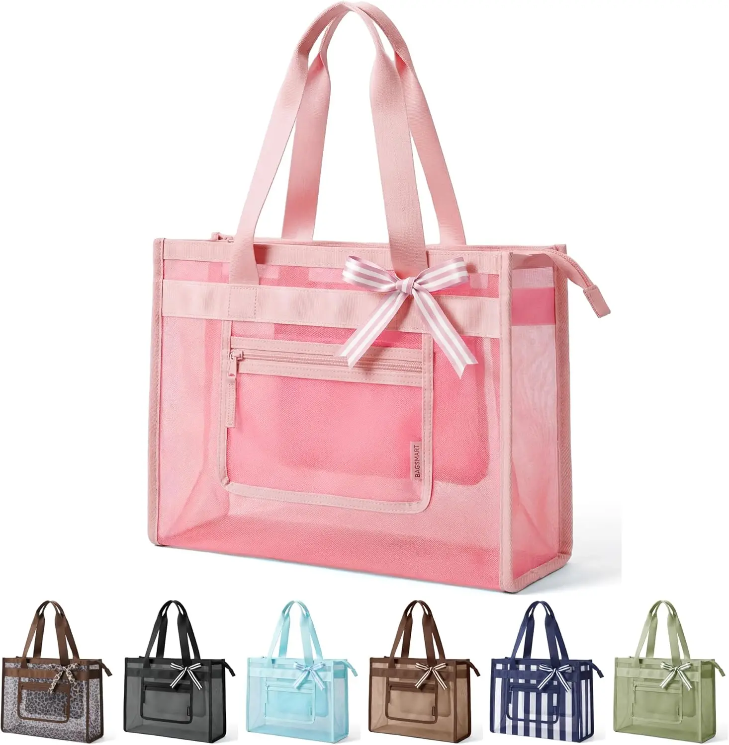 

Mesh Beach Bag with Zipper Pocket, Large Tote for Women, Sandproof & Washable, Cruise Essentials for Swim, Pool, Gym