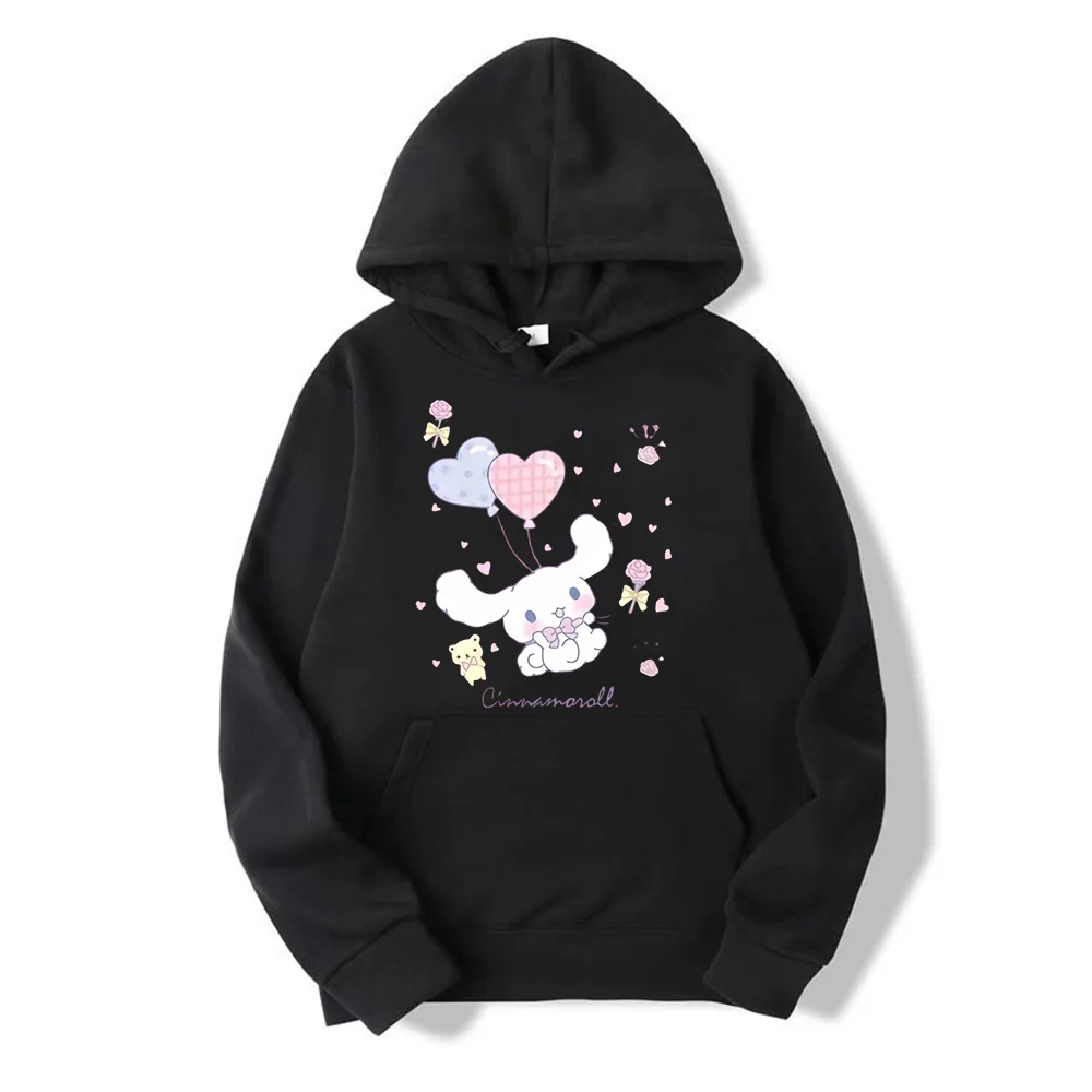 Autumn Cinnamoroll Print Hooded Women Pullovers Casual White Pink Loose Long Sleeve Thin Chic Hoodies Plus Size Women Sweatshirt