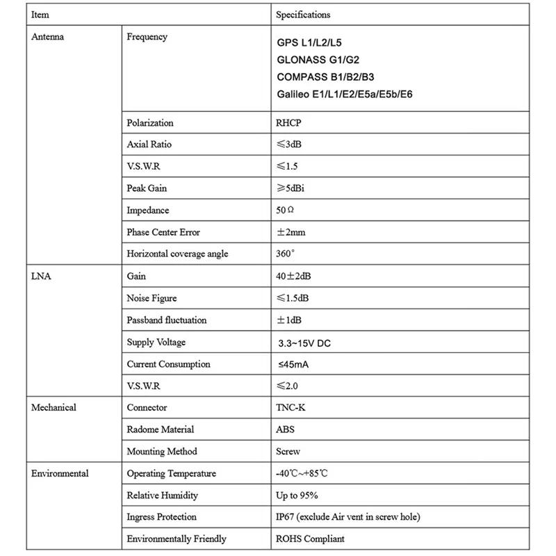 

FULL-3.3-15V CORS RTK GNSS Survey Antenna High Precision Gain GPS GLONASS BDS GALILEO TNC-K Antenna GNSS Survey Antenna