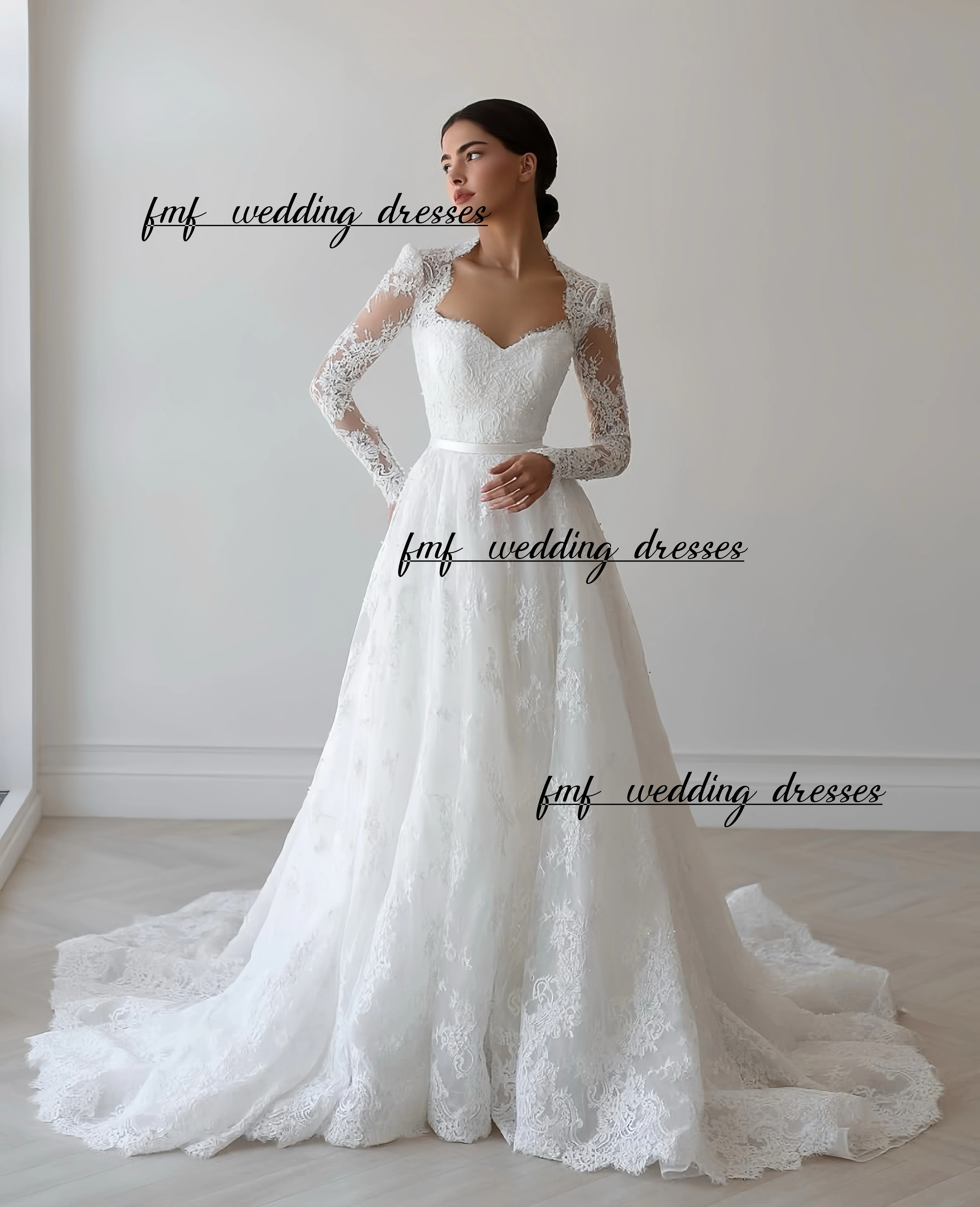 Maßgeschneidertes elegantes, langärmliges Spitzenhochzeitskleid mit U-Boot-Kragen und Vestidos de Novia Amanda Novias Amanda Novias offiziell