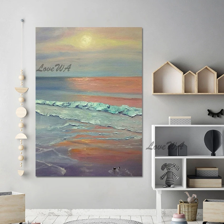 

Sea Wave Abstract Oil Painting, Canvas Art Wall Poster, No Framed Beach 3D Beautiful Picture Scenery, Hand Painted Acrylic Decor