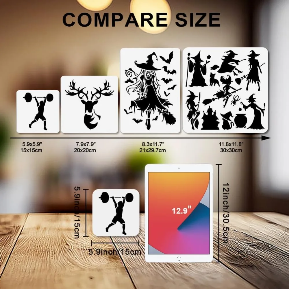 20pcs Sports Stencils (5.9x5.9 Inch) Football Soccer Basketball Athlete Templates and Brush - Reusable