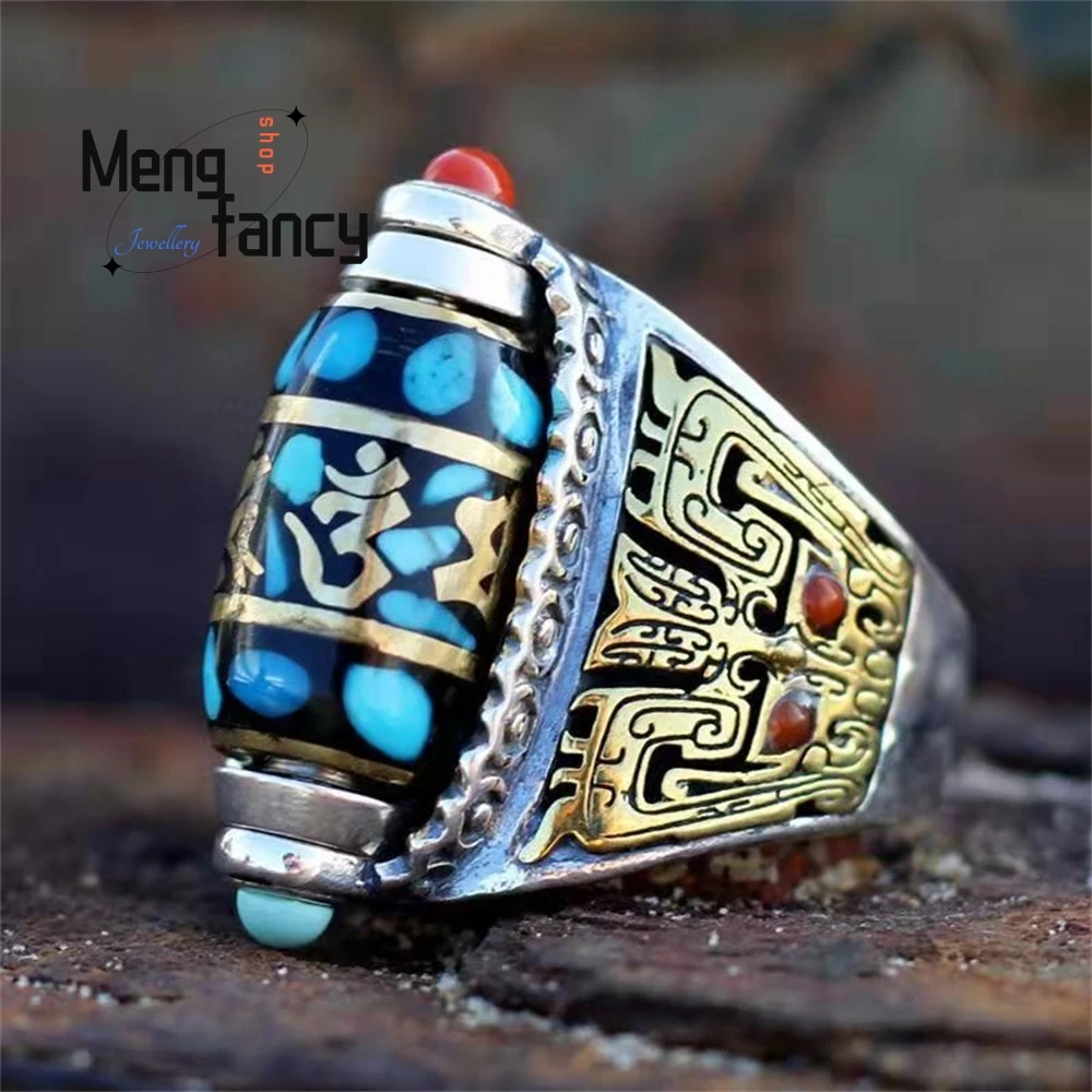 

Nine-Eye Sky Pearl Ring, Tibetan Style Men's And Women's Six-Character Mantra Retro Index Finger Ring Fashion Jewelry Exquisite