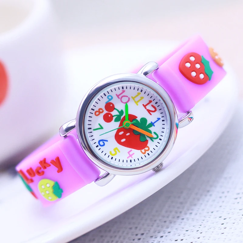 Relojes eléctricos impermeables para niños, niñas y mujeres jóvenes, relojes kawayi encantadores, regalos de dibujos animados, fresa, nueva moda