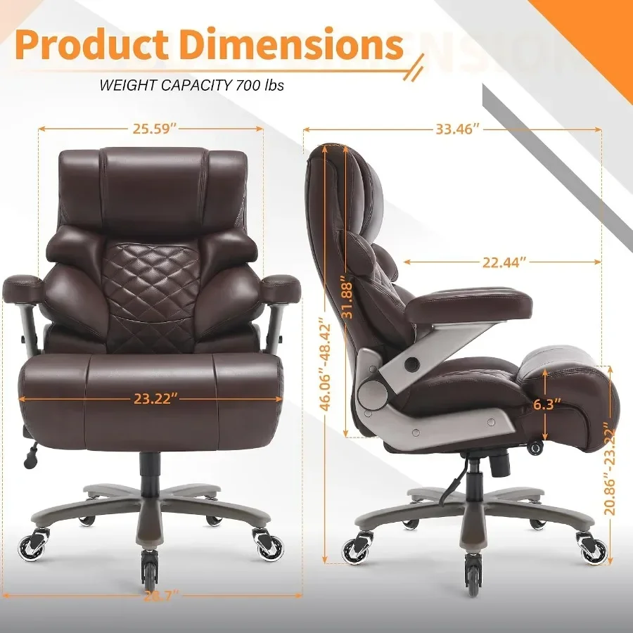 Big and tall office chair for executive use, premium leather material, black color, 700lbs weight capacity