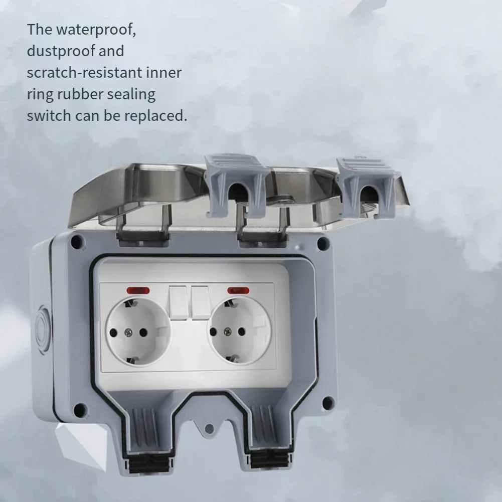 

EU Type Socket Waterproof Socket Perfect For Wet Areas Pure Copper Components Snap-fit Cover Flame-retardant Material
