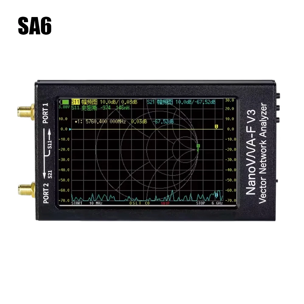 SA6 V3 1MHz-6GHz Portable Vector Network Analyzer VNA for MF/HF/VHF/UHF/SHF Antenna,Built-in 4500mAh Battery,4.3in Screen