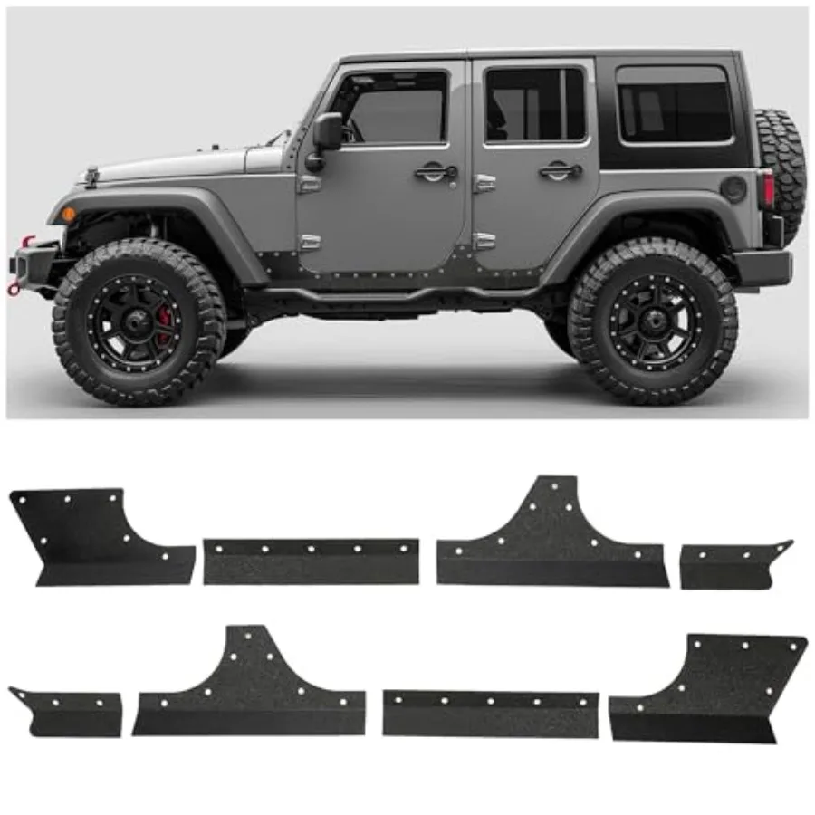 

Door Armor Cladding Skid Plate Compatible with 2007-2018 Jeep Wrangler JK 4 Doors Powder Coated Steel Heavy-Duty Black Slider R