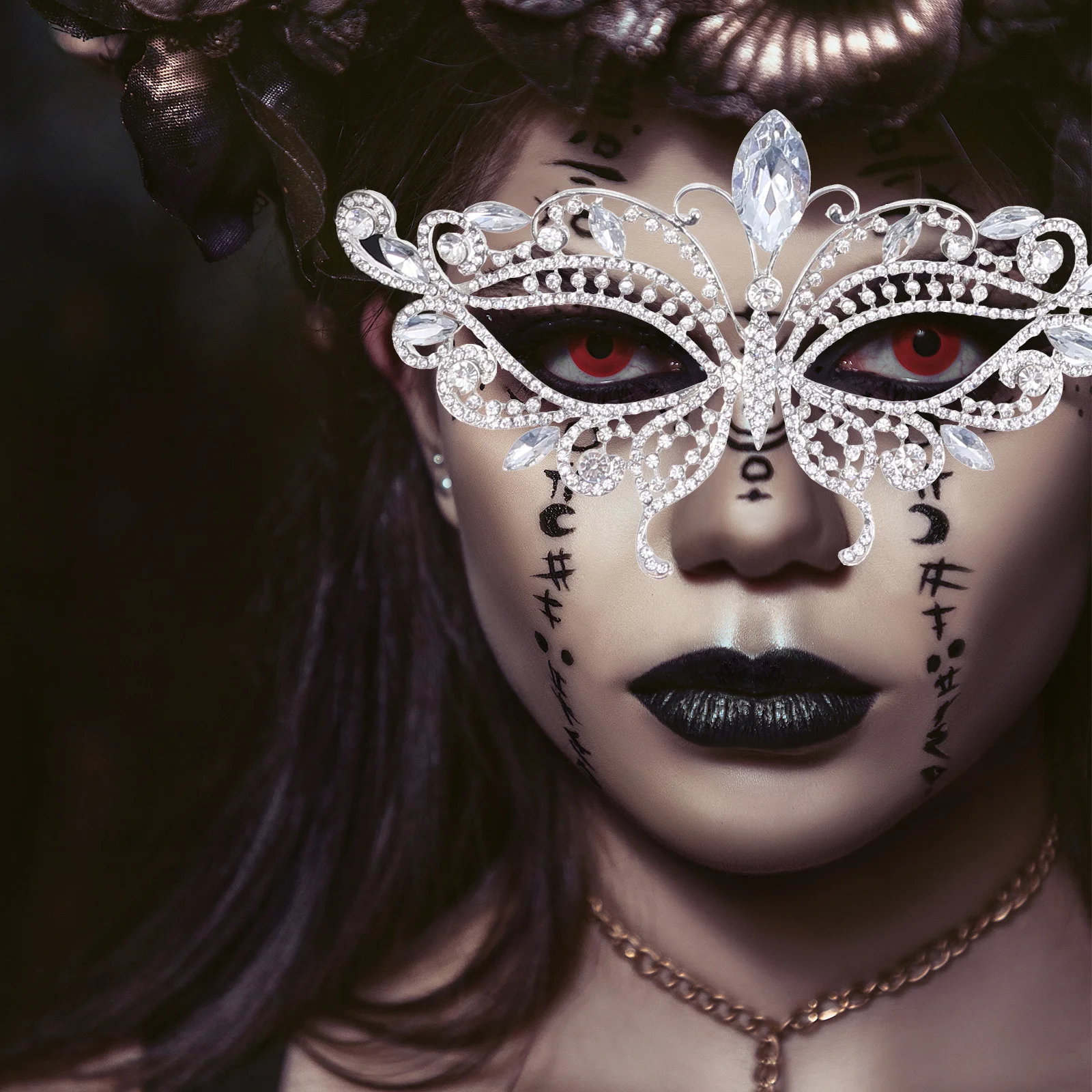 

1pc Rhinestone Mask Silver Shining Party Face Cover For Women Masquerade Halloween Costume Decoration Alloy Headgear Accessory