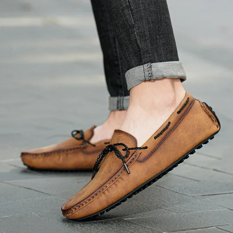 Men High Quality Leather Loafers Men Slip on Casual Shoes Moccasins Men's Flats Fashion Men Shoes Male Driving Shoes Size