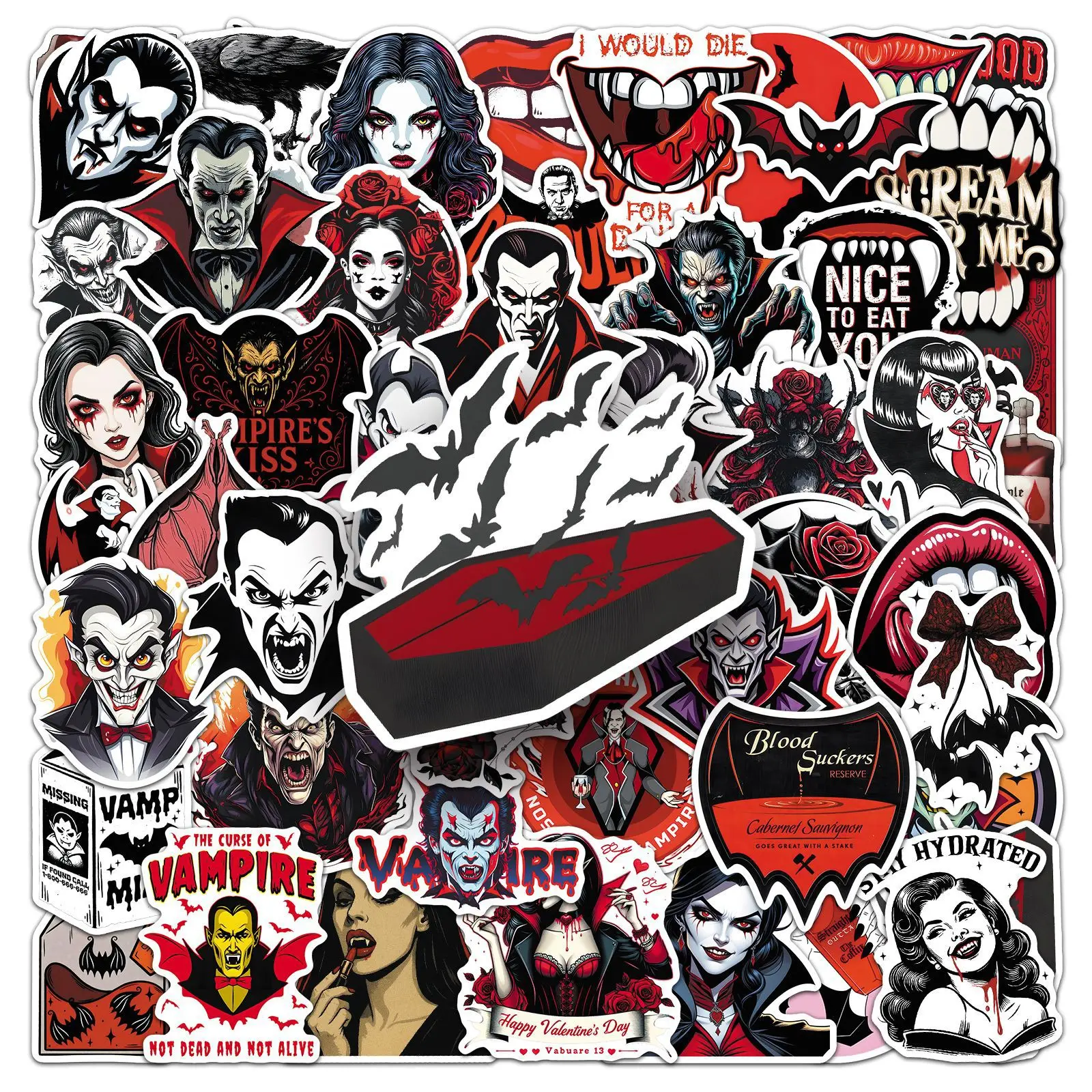 

50Pcs Vampire Stickers Horror Decals For Laptop Scrapbook Luggage Guitar Helmet DIY Graffiti Aesthetic Stickers