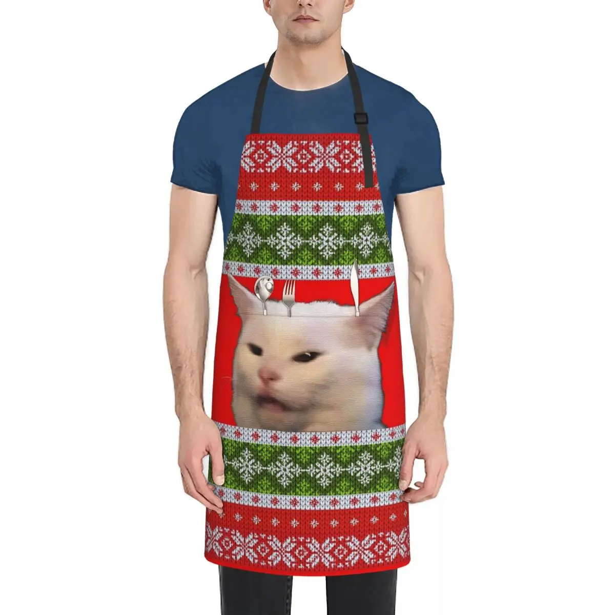 

Ugly Christmas Sweater Woman Yelling at Cat Funny Holiday Apron Hairdressing Hairdresser Accessories For Hairdresser Apron