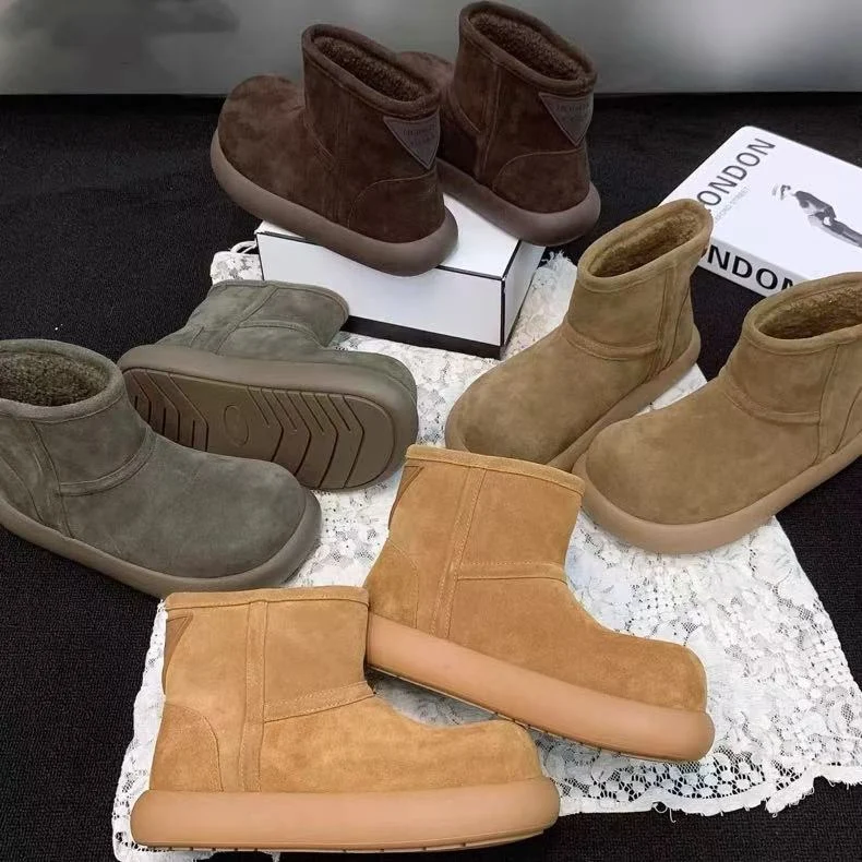 2025 المرأة سميكة القاع أحذية الثلوج الفراء اصطف أحذية الشتاء الدافئة المطاط وحيد جولة تو الكاحل الجوارب الكورية نمط 35-40 #4